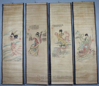 品味東方神韻 解析仿古國畫四條屏《凌波仙子》的工藝美學與收藏價值